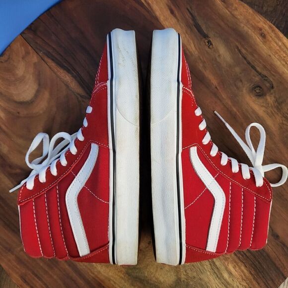VANS Sk8-Hi Skate Shoe Size Women's 8.0, Men's 6.5 Hi-Top Suede Canvas Red EUC - Picture 6 of 12